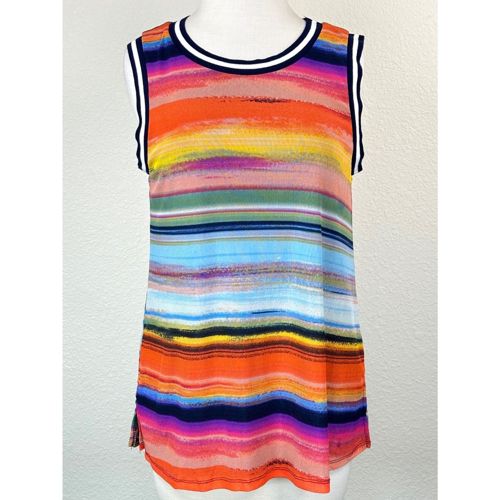 Boston Proper‎ Mesh Tank Top M Colorful Stripe Layered Sleeveless - Picture 14 of 14